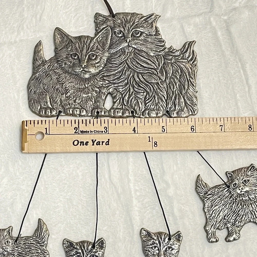 Cats Vintage 1994 Carson Pewter Metal Wind Chime kittens basket